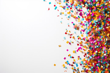 Colorful confetti sprinkles scattered on clean white background. Perfect for celebrations and party themes.
