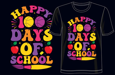 Happy School Life T-Shirt Design Celebration. Happy 100 days of school kids t-shirt. Perfect for print items, posters, graphic templates, Apparel and POD.
