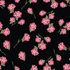 seamless small vector flower design pattern on black background