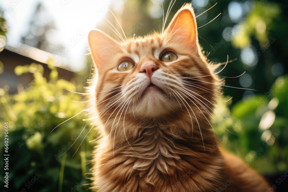 Poster close-up of cat looking up at sky. suitable for various uses.