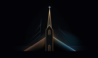 Photo of a church steeple with a cross on top - obrazy, fototapety, plakaty