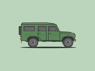 minimal illustration of a green landrover defender jeep 4x4 