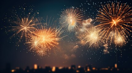 Naklejka premium Beautiful fireworks sparkled on the night sky AI Generative