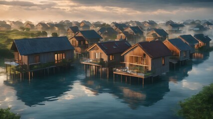 Obraz premium houses on the river 