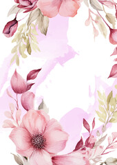 Pink modern background watercolor invitation with floral and flower