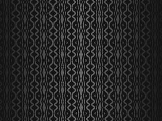 Black abstract background design. Modern wavy lines (guilloche curves) pattern in monochrome colors. Premium line texture for banner, business background. Dark horizontal vector template.