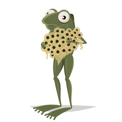 funny cartoon frog holding a bunch of frogspawn