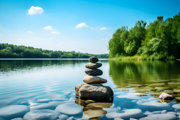 zen stones on the lake