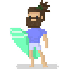 Pixel art surfer player character