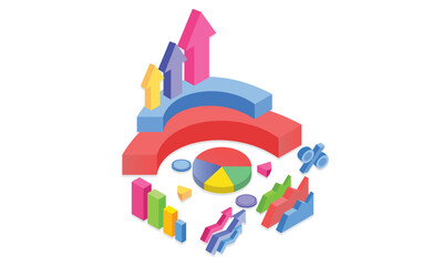 Financial management consulting concepts for company performance, statistical analysis concepts.on white background.3D design.isometric vector design Illustration.