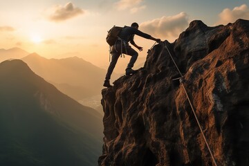 Man Climbing on Rock Mountain