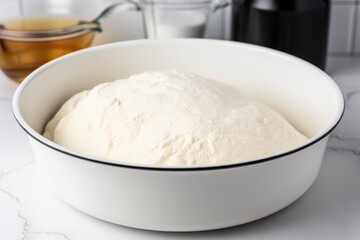 yeast dough rising in a covered bowl