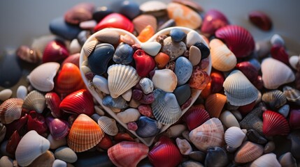 heart made of shells. multi-colored shells in the shape of a heart on the sand. libvi symbol. valentine's day. beads of beads