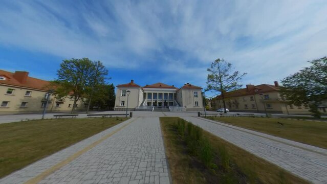 The Palace of Culture in Naujoji Akmene, Lithuania. Slow Motion Footage.