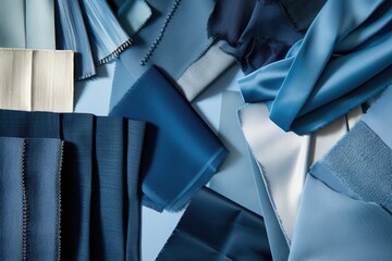 swatches of fabric in various shades of blue