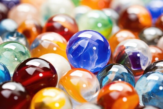 close up of multi-colored marbles