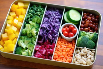 bento box filled with rainbow-colored small foods