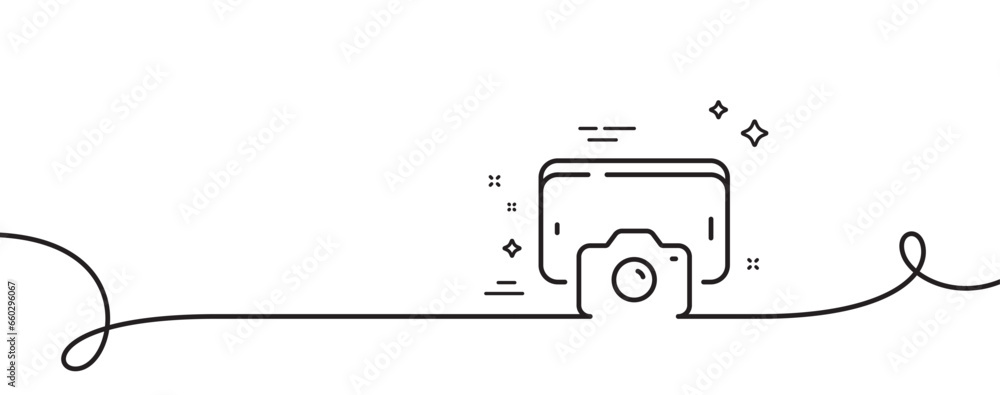 Poster phone photo line icon. continuous one line with curl. smartphone or cellphone sign. mobile accessori