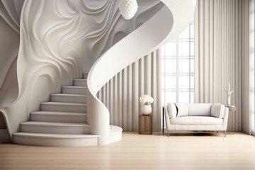 stair in the house with a white sofa and modern interior design
