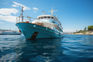 Fototapeta premium Luxurious Yacht Docked in Sunlit Harbor