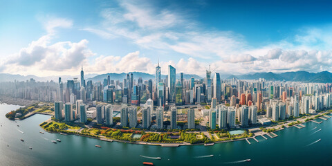 Fototapeta premium Aerial Symphony of Sustainability: Bird's-Eye View of a Cityscape Showcasing Geothermal Heating Systems