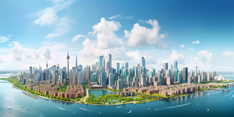 Fototapeta premium Aerial Symphony of Sustainability: Bird's-Eye View of a Cityscape Showcasing Geothermal Heating Systems