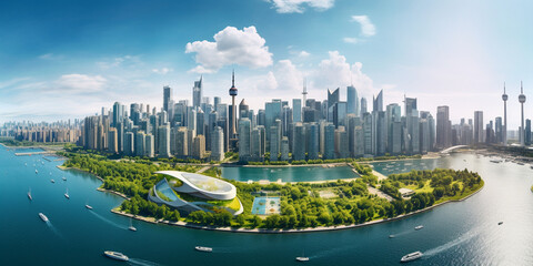 Naklejka premium Aerial Symphony of Sustainability: Bird's-Eye View of a Cityscape Showcasing Geothermal Heating Systems