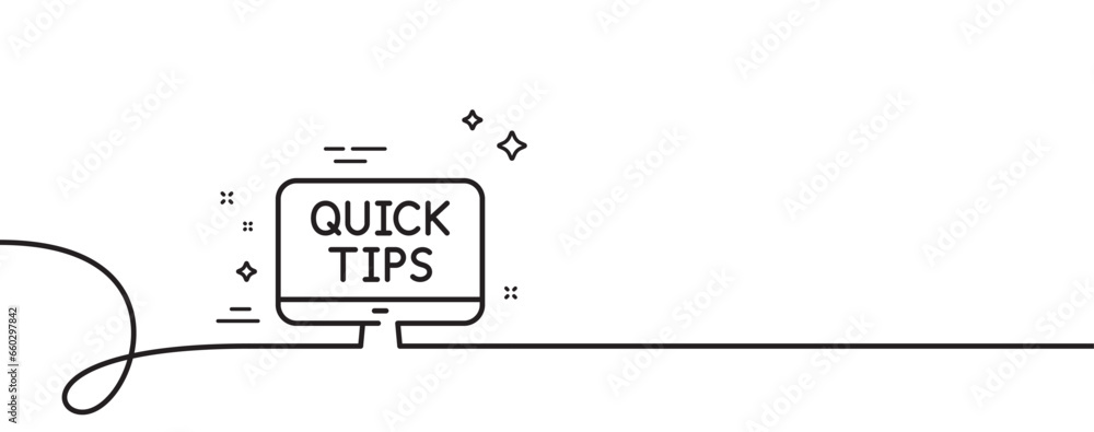 Poster quick tips line icon. continuous one line with curl. helpful tricks sign. web tutorials symbol. web 