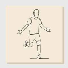 Continuous single line art drawing of football soccer player celebrating victory success goal on competition. Vector illustration one line art of sports concept