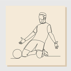 Continuous single line art drawing of football soccer player celebrating victory success goal on competition. Vector illustration one line art of sports concept