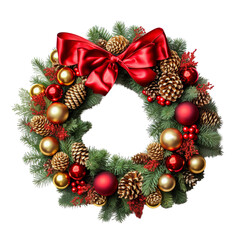 Fototapeta na wymiar Christmas wreath with red ball and pine isolated on white