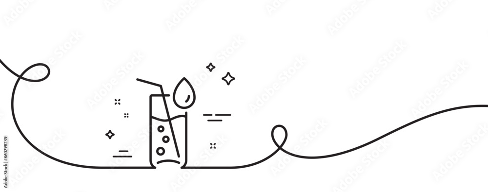 Poster water glass line icon. continuous one line with curl. soda aqua drink sign. drop symbol. water glass