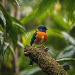 Fototapeta premium Little bird home beautiful natural flowers 