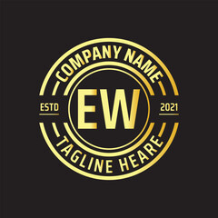 Professional simple Letter EW Circle Luxury Gold Color Vector Logo Template