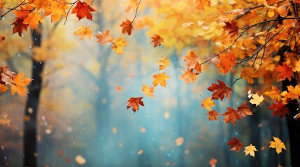 Autumn's artistry unfolds, as leaves flutter down, a symphony of colors. Falling leaves natural background.