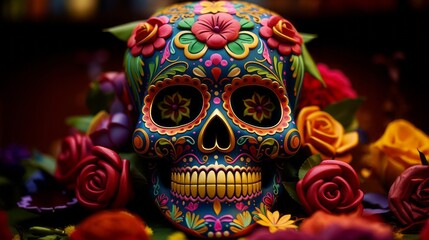Fototapeta premium Day of the Dead. Decorated skulls. Celebration of life and death. Souls return to Earth