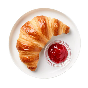 A Classic French Croissant with Butter and Jam on Transparent Background.