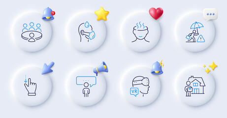 Delivery man, Stress and Consulting business line icons. Buttons with 3d bell, chat speech, cursor. Pack of Risk management, Meeting, Augmented reality icon. Vector