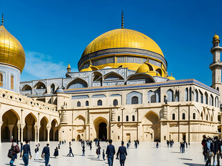 Traditional Masjid Al Aqsa symbol of Muslim Empire is in war. We Stand for Palestine. Generative Ai 
