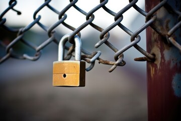 metal padlock on a chain-link fence