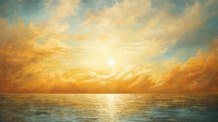 Fototapeta premium Golden rays kiss horizon, painting sky ablaze