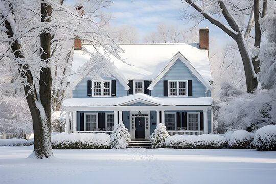 Colonial House In Winter