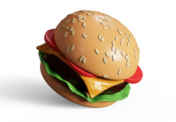 Hamburger 3d render on white isolated