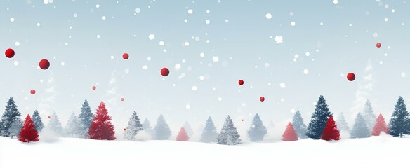 Fototapeta na wymiar contemporary christmas banner showcasing a minimalist fir tree design, accentuated by snow and abstract christmas toys. plenty of room for customization. generative AI