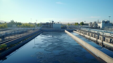 Naklejka premium Biological water treatment plant, Industrial wastewater treatment plant purifying water before it is discharged.
