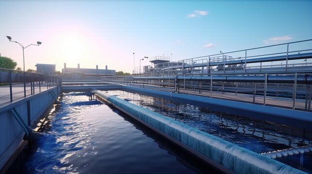 Biological water treatment plant, Industrial wastewater treatment plant purifying water before it is discharged.
