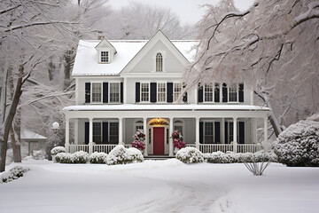 colonial house in winter