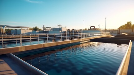 Fototapeta na wymiar Biological water treatment plant, Industrial wastewater treatment plant purifying water before it is discharged.