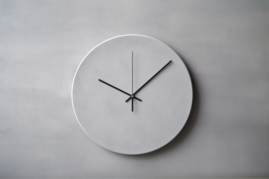 frameless, minimalistic wall clock on a grey concrete wall