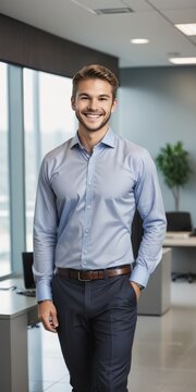 Young handsome businessman in business suit smiling